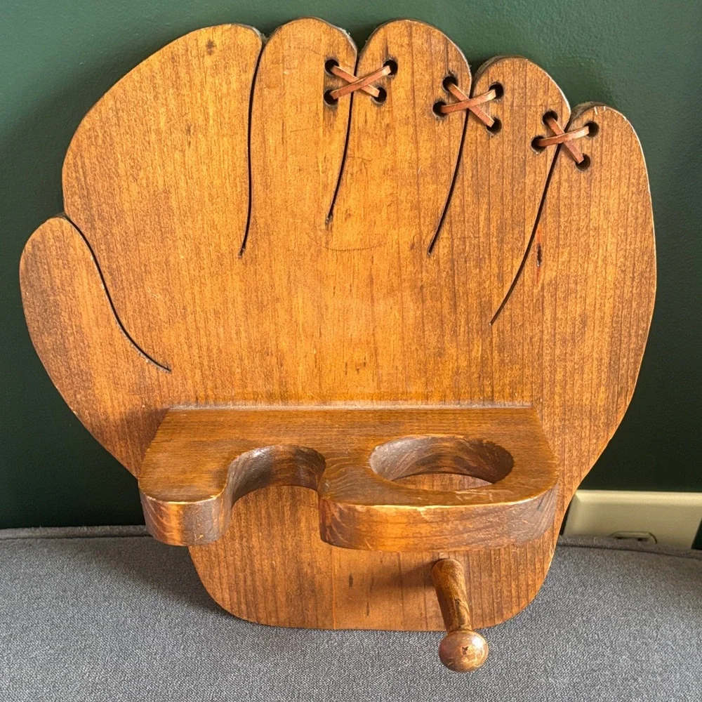 Rustic Wooden Glove Wall Hook - Brown